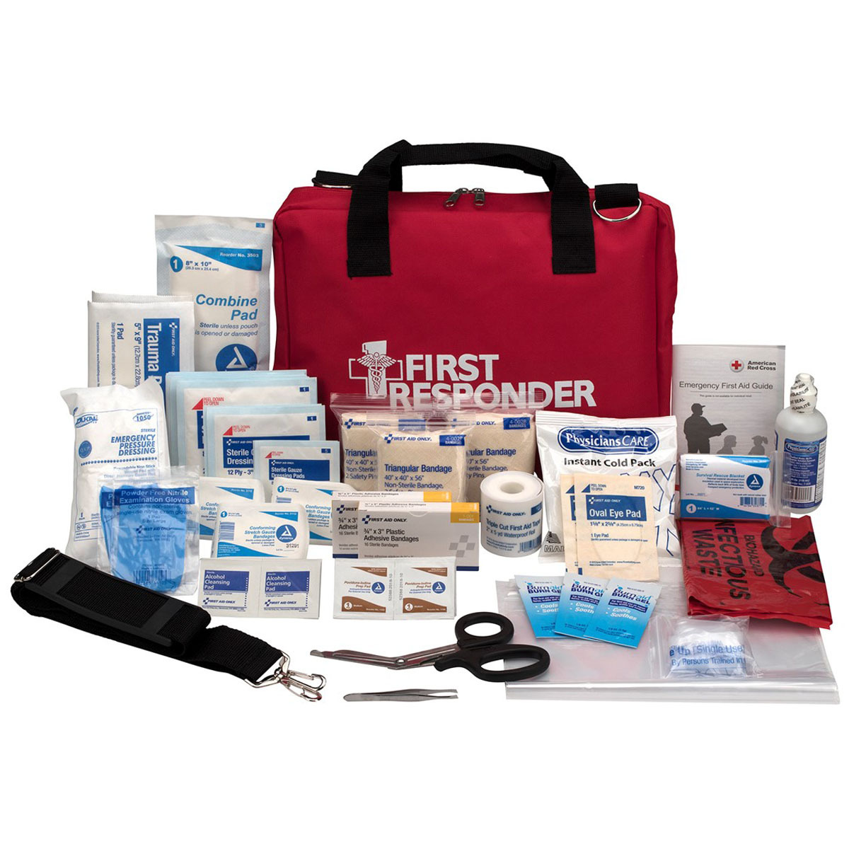 AU3510FR First Aid Only® Red Nylon Portable Medium 120 Piece First Responder Bag